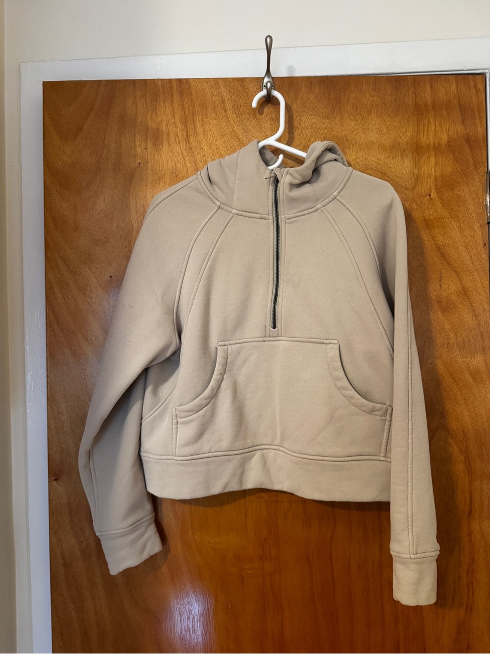 The Gym People Khaki Fleece Half Zip Cropped Hoodie Sweatshirt Size Medium